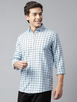 Men Sky Standard Fit Checkered Casual Shirt