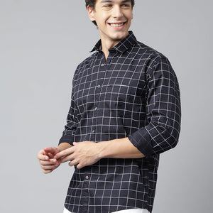 Men Navy Standard Fit Checkered Casual Shirt