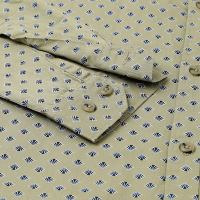 Men Dark Khakhi Standard Fit Printed Casual Shirt