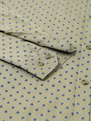 Men Dark Khakhi Standard Fit Printed Casual Shirt