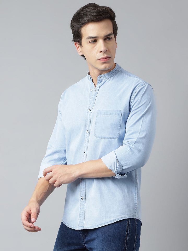 Men Ice Blue Standard Fit Solid Casual Shirt