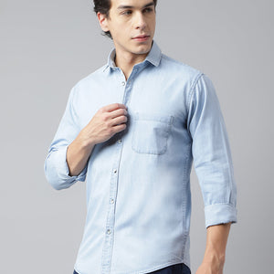 Men Ice Blue Standard Fit Solid Casual Shirt