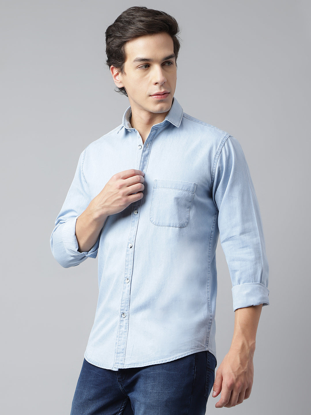 Men Ice Blue Standard Fit Solid Casual Shirt