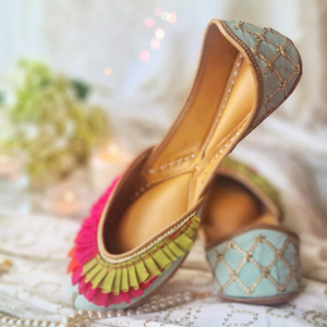 Mint Green Ruffled Jutti with Gota Lace