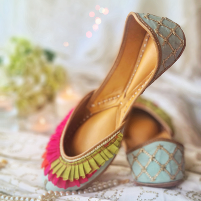 Mint Green Ruffled Jutti with Gota Lace