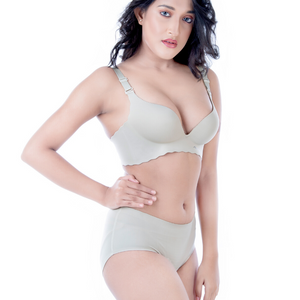 Padded Wired Bra with Bikini Panty in Light Grey..