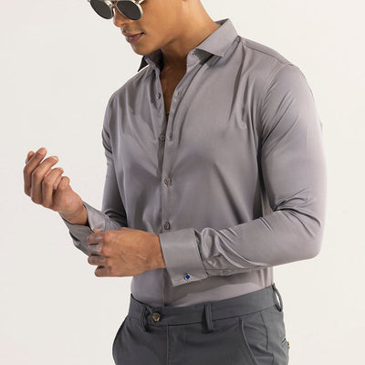 Double Cuff Simple Grey Shirt