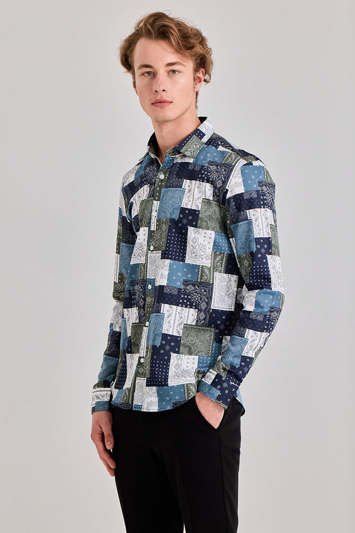 Mosaic Boteh Blue Shirt