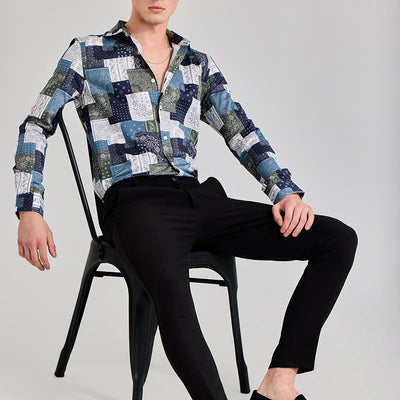 Mosaic Boteh Blue Shirt