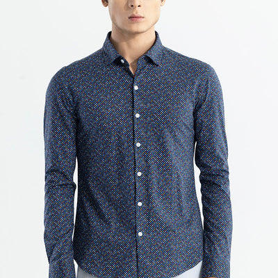 EasyFlex Self Design Dark Blue Shirt