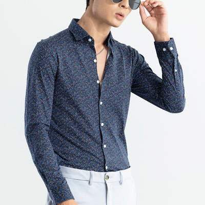 EasyFlex Self Design Dark Blue Shirt