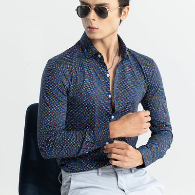 EasyFlex Self Design Dark Blue Shirt