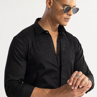 Contour Beaded Black Shirt