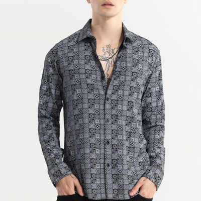 Imprint Motif Black Shirt