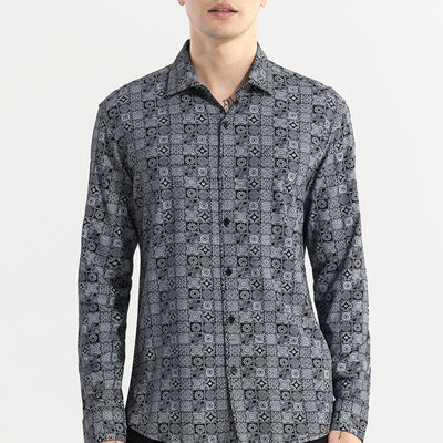 Imprint Motif Black Shirt