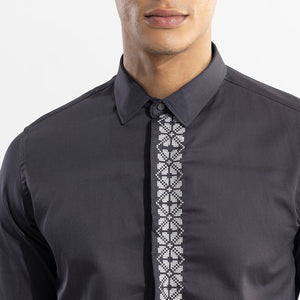 Square Embrioded Black Shirt