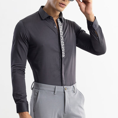 Square Embrioded Black Shirt