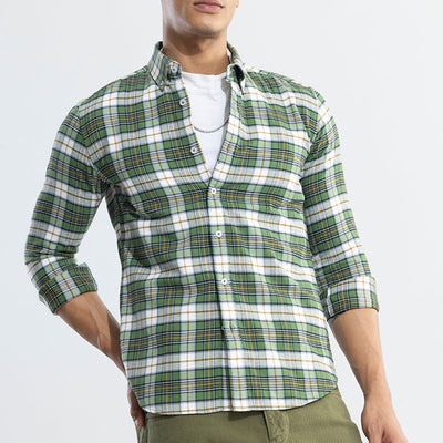 Boldsquare Basil Green Checks Shirt