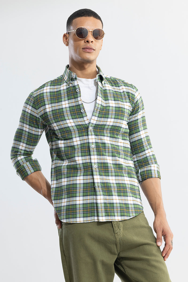Boldsquare Basil Green Checks Shirt