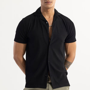 Parallel Rib Black Shirt