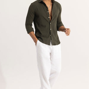 AiryCheck Olive Seer Sucker Shirt