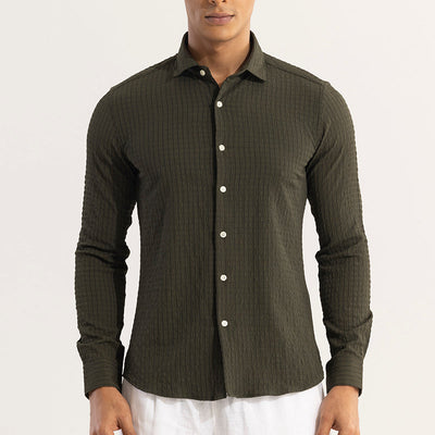 AiryCheck Olive Seer Sucker Shirt