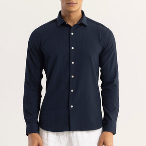AiryCheck Navy Seer Sucker Shirt