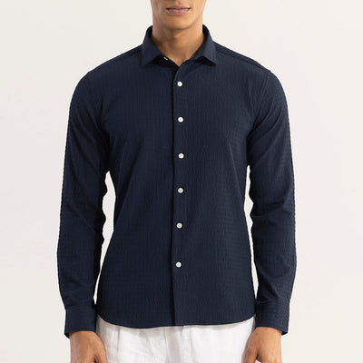 AiryCheck Navy Seer Sucker Shirt
