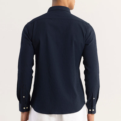 AiryCheck Navy Seer Sucker Shirt