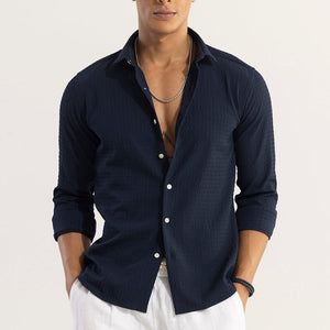 AiryCheck Navy Seer Sucker Shirt