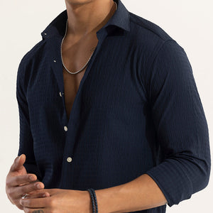 AiryCheck Navy Seer Sucker Shirt