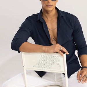 AiryCheck Navy Seer Sucker Shirt