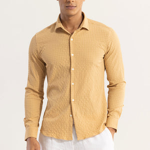 AiryCheck Mustard Seer Sucker Shirt