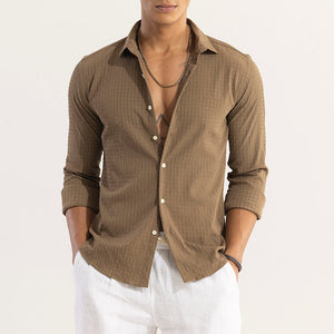 AiryCheck Brown Seer Sucker Shirt