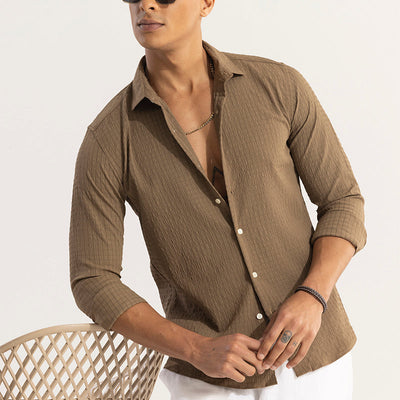 AiryCheck Brown Seer Sucker Shirt