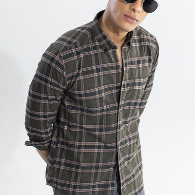 Window Twist Olive Checks Shirt