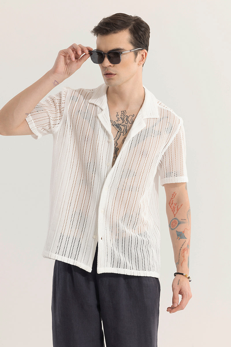 Dotted Stripe White Hakoba Shirt