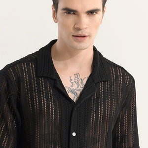 Dotted Stripe Black Hakoba Shirt