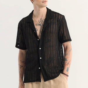 Dotted Stripe Black Hakoba Shirt