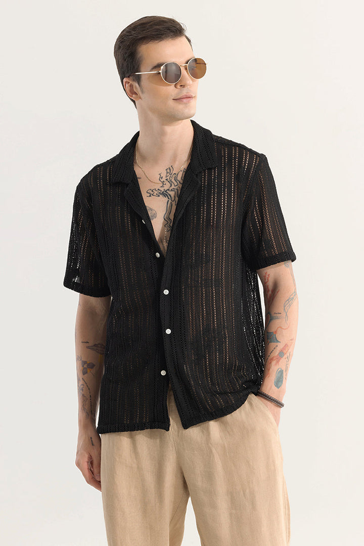 Dotted Stripe Black Hakoba Shirt