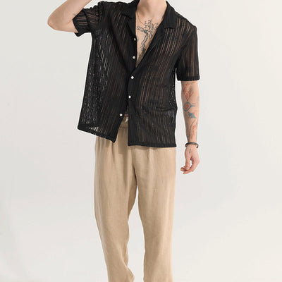 Dotted Stripe Black Hakoba Shirt