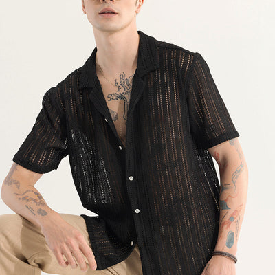 Dotted Stripe Black Hakoba Shirt