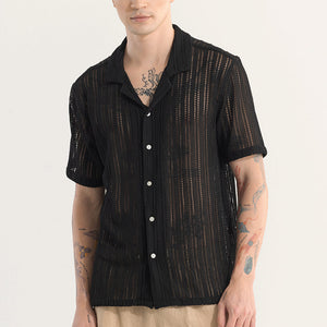 Dotted Stripe Black Hakoba Shirt