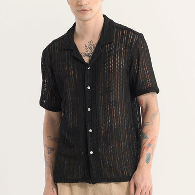 Dotted Stripe Black Hakoba Shirt