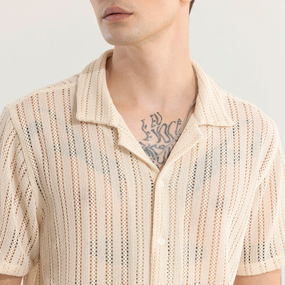 Dotted Stripe Beige Hakoba Shirt