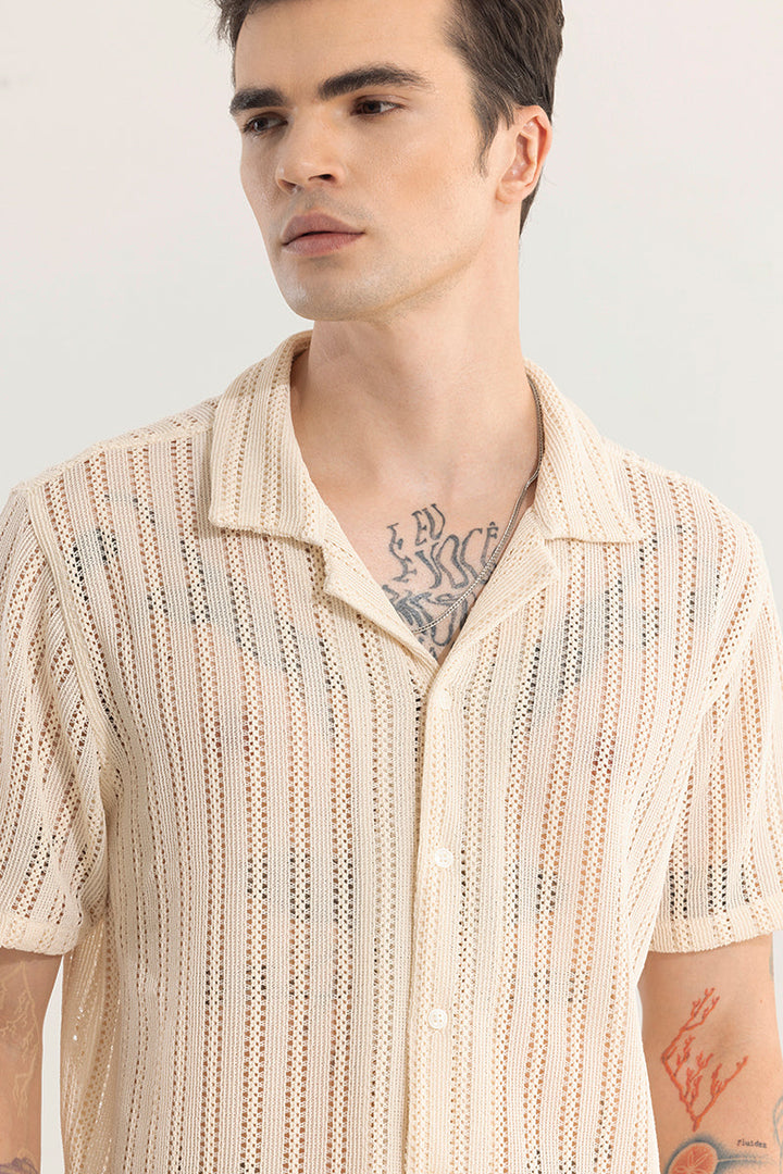 Dotted Stripe Beige Hakoba Shirt