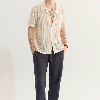 Dotted Stripe Beige Hakoba Shirt