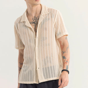 Dotted Stripe Beige Hakoba Shirt