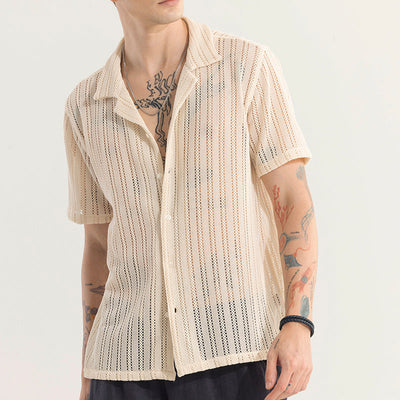 Dotted Stripe Beige Hakoba Shirt