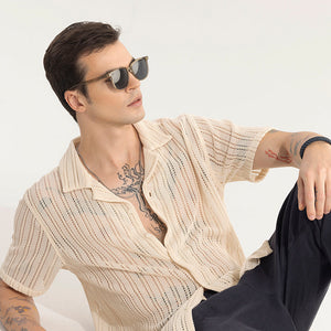 Dotted Stripe Beige Hakoba Shirt